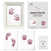3 Pack Inkless Baby Hand & Footprint + Pet Paw Print Kit with White Beaded Frame | Bronze Keepsake Gift