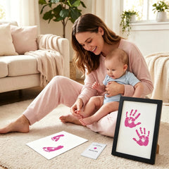 3 Pack Inkless Baby Hand & Footprint + Pet Paw Print Kit with Black Minimalist Frame | Pink Keepsake Gift