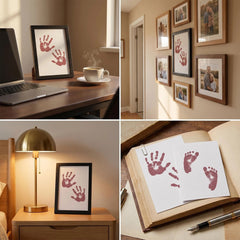 3 Pack Inkless Baby Hand & Footprint + Pet Paw Print Kit with Black Minimalist Frame | Bronze Keepsake Gift