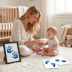 3 Pack Inkless Baby Hand & Footprint + Pet Paw Print Kit with Black Minimalist Frame | Blue Keepsake Gift