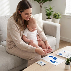3 Pack Inkless Baby Hand & Footprint Kit with White Folding Dual Frame | Photo & Print Newborn Keepsake Gift (Blue)