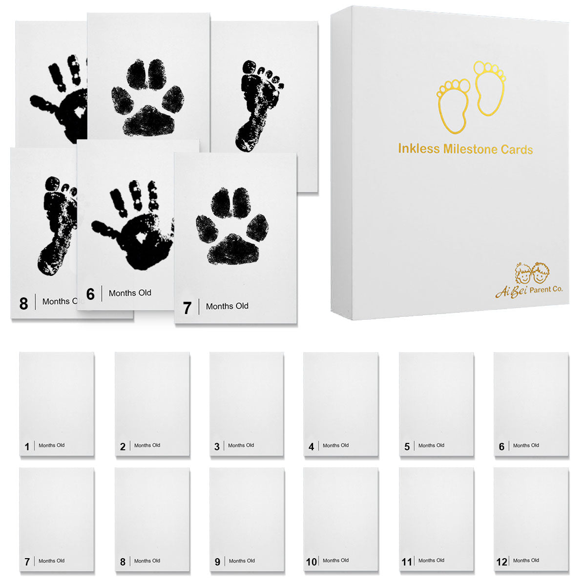 Baby Inkless Milestone Cards 14 Pack – Hand & Footprint Kit | Newborn Keepsake Gift