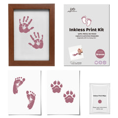 3 Pack Inkless Baby Hand & Footprint + Pet Paw Print Kit with Rustic Wood Frame | Bronze Keepsake Gift