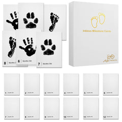 Baby Inkless Milestone Cards 14 Pack – Hand & Footprint Kit | Newborn Keepsake Gift