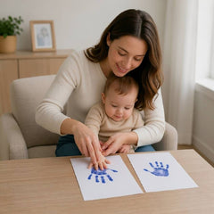 3 Pack Inkless Baby Hand & Footprint Kit with White Folding Dual Frame | Photo & Print Newborn Keepsake Gift (Blue)