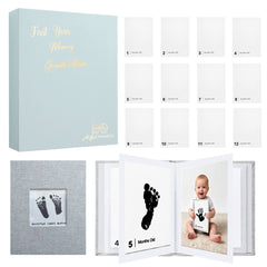 Baby Inkless Milestone Cards 15 Pack – Hand & Footprint Kit with Green Gift Box & Photo Album | Newborn Keepsake Gift Set