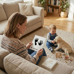 Baby Inkless Milestone Cards 15 Pack – Hand & Footprint Kit with White Gift Box & Photo Album | Newborn Keepsake Gift Set