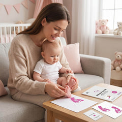 3 Pack Inkless Baby Hand & Footprint + Pet Paw Print Kit with White Simple Frame | Pink Keepsake Gift