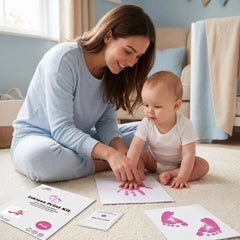 3 Pack Inkless Baby Hand & Footprint + Pet Paw Print Kit with White Simple Frame | Pink Keepsake Gift
