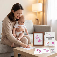 3 Pack Inkless Baby Hand & Footprint + Pet Paw Print Kit with Dark Walnut Frame | Pink Keepsake Gift