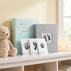 Baby Inkless Milestone Cards 15 Pack – Hand & Footprint Kit with Green Gift Box & Photo Album | Newborn Keepsake Gift Set
