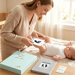 Baby Inkless Milestone Cards 15 Pack – Hand & Footprint Kit with Green Gift Box & Photo Album | Newborn Keepsake Gift Set