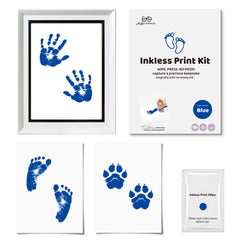 3 Pack Inkless Baby Hand & Footprint + Pet Paw Print Kit with White Frame & Black Mat | Blue Keepsake Gift