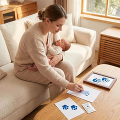 3 Pack Inkless Baby Hand & Footprint Kit with White Folding Dual Frame | Photo & Print Newborn Keepsake Gift (Blue)