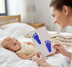 3 Pack Inkless Baby Hand & Footprint Kit with White Folding Dual Frame | Photo & Print Newborn Keepsake Gift (Blue)