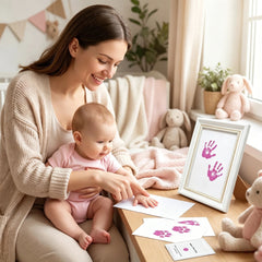 3 Pack Inkless Baby Hand & Footprint + Pet Paw Print Kit with White Simple Frame | Pink Keepsake Gift