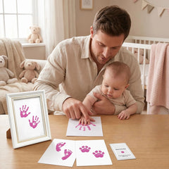 3 Pack Inkless Baby Hand & Footprint + Pet Paw Print Kit with White Simple Frame | Pink Keepsake Gift