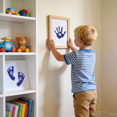 3 Pack Inkless Baby Hand & Footprint Kit with White Folding Dual Frame | Photo & Print Newborn Keepsake Gift (Blue)