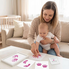 3 Pack Inkless Baby Hand & Footprint + Pet Paw Print Kit with White Simple Frame | Pink Keepsake Gift