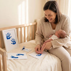 3 Pack Inkless Baby Hand & Footprint Kit with White Folding Dual Frame | Photo & Print Newborn Keepsake Gift (Blue)