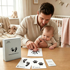 Baby Inkless Milestone Cards 15 Pack – Hand & Footprint Kit with Grey Gift Box & Photo Album | Newborn Keepsake Gift Set