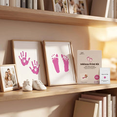 3 Pack Inkless Baby Hand & Footprint + Pet Paw Print Kit with White Simple Frame | Pink Keepsake Gift