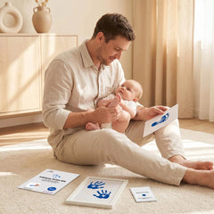 3 Pack Inkless Baby Hand & Footprint + Pet Paw Print Kit with White Simple Frame | Blue Keepsake Gift
