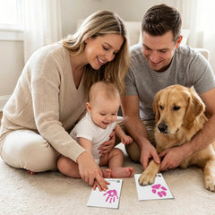 3 Pack Inkless Baby Hand & Footprint + Pet Paw Print Kit with White Simple Frame | Pink Keepsake Gift