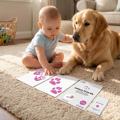 3 Pack Inkless Baby Hand & Footprint + Pet Paw Print Kit with White Simple Frame | Pink Keepsake Gift